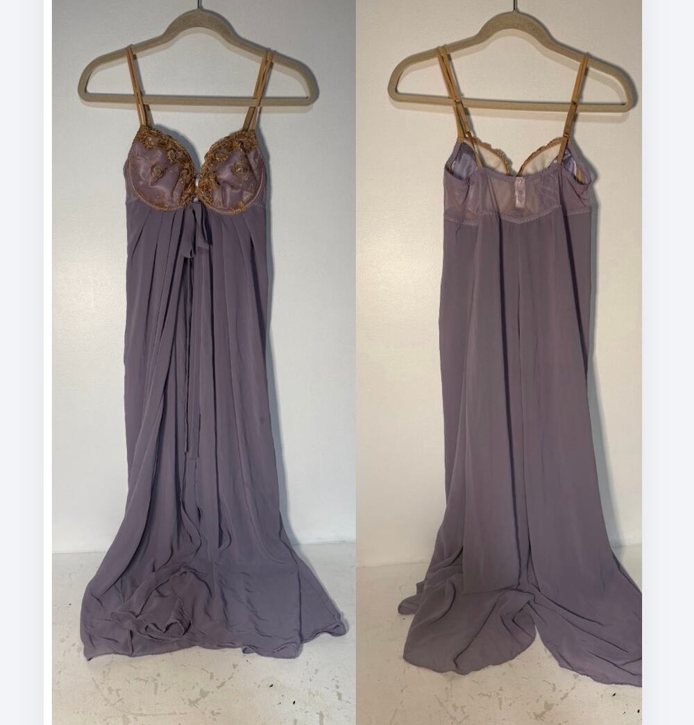 Victorias Secret Mauve Purple Gold Regal Long Lingerie Gown Underwire Padded M